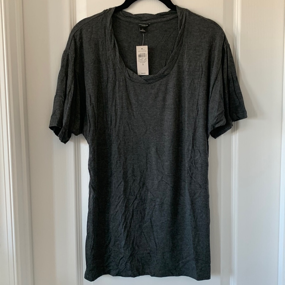 NWT ANN TAYLOR Gray Pretzel Twist Neckline Dolman Short Sleeves Top Size Small